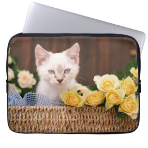 Cutest Baby Animals Kitten & Yellow Roses Laptop Sleeve