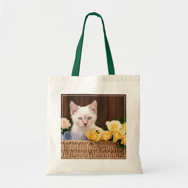 Cutest Baby Animals | Kitten & Yellow Roses Tote Bag (Front)