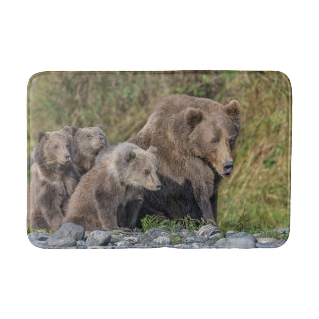 Cutest Baby Animals | Kodiak Mama Bear & Cubs Bath Mat (Front)