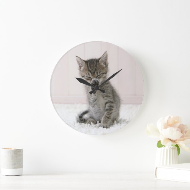 Cutest Baby Animals | Licking Tabby Kitten Large Clock (Home)