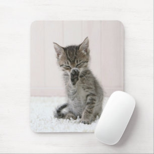 Cutest Baby Animals Licking Tabby Kitten Mouse Mat