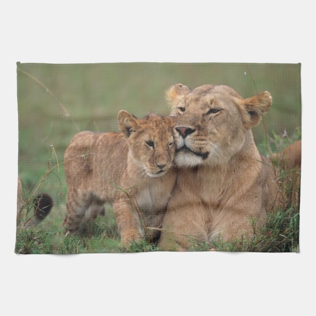 Cutest Baby Animals | Lion Cub & Mother Tea Towel (Horizontal)