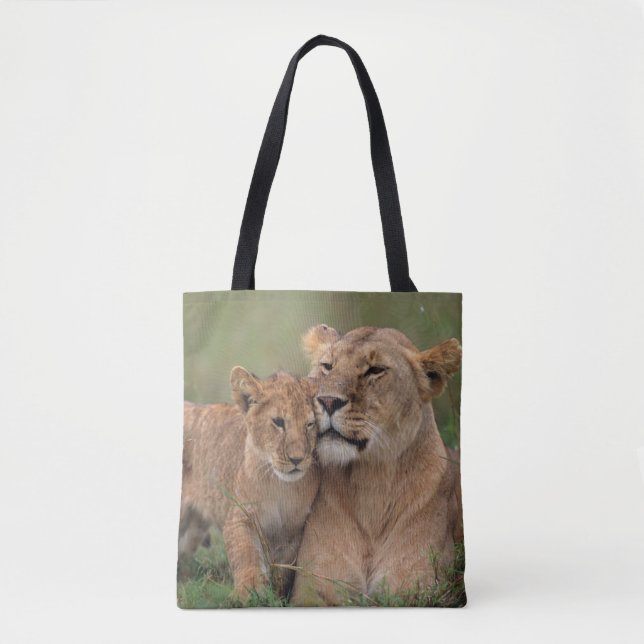 Cutest Baby Animals | Lion Cub & Mother Tote Bag (Front)