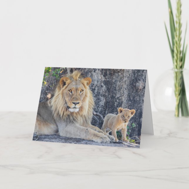 Cutest Baby Animals | Lion Dad & Cub Card (Front)
