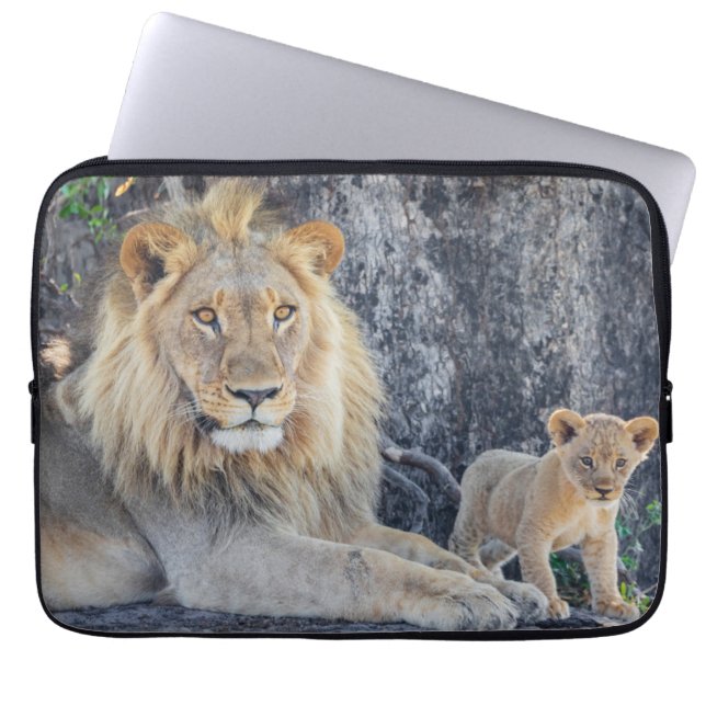 Cutest Baby Animals | Lion Dad & Cub Laptop Sleeve (Front)