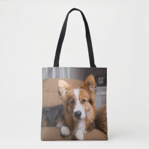 Cutest Baby Animals   Long Hair Corgi Puppy Tote Bag