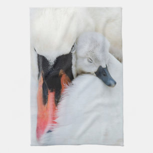 Cutest Baby Animals   Mother & Baby Mute Swan Tea Towel