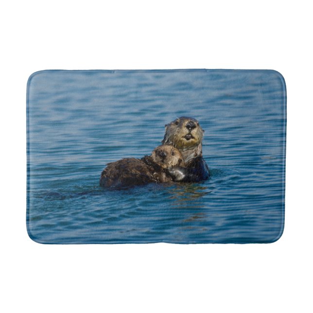 Cutest Baby Animals | Mother & Baby Sea Otter Bath Mat (Front)
