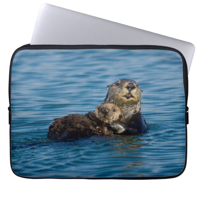 Cutest Baby Animals | Mother & Baby Sea Otter Laptop Sleeve (Front)