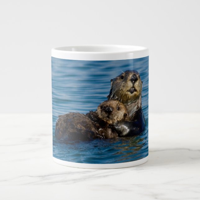 Cutest Baby Animals | Mother & Baby Sea Otter Large Coffee Mug (Front)