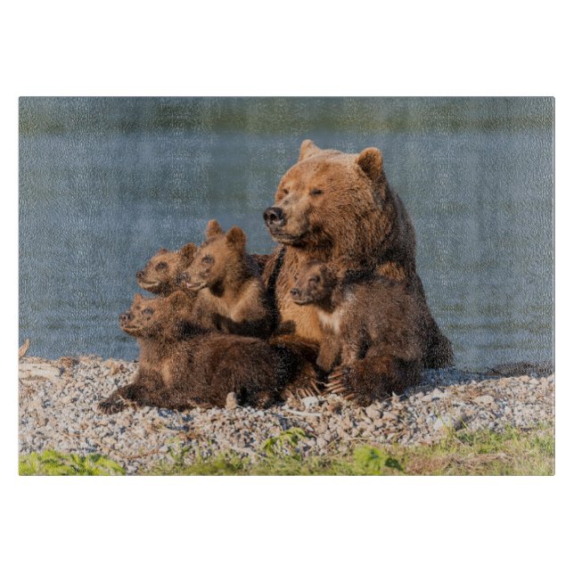 Cutest Baby Animals | Mother Bear & Cubs Cutting Board (Front)