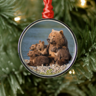 Cutest Baby Animals   Mother Bear & Cubs Metal Tree Decoration