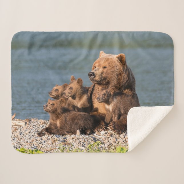 Cutest Baby Animals | Mother Bear & Cubs Sherpa Blanket (Front (Horizontal))