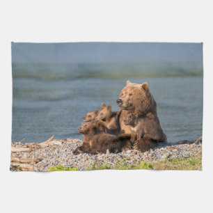 Cutest Baby Animals Mother Bear & Cubs Tea Towel