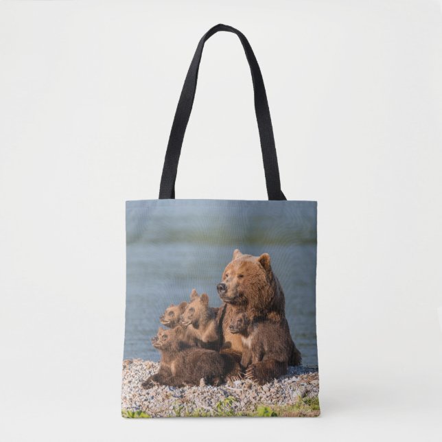 Cutest Baby Animals | Mother Bear & Cubs Tote Bag (Front)