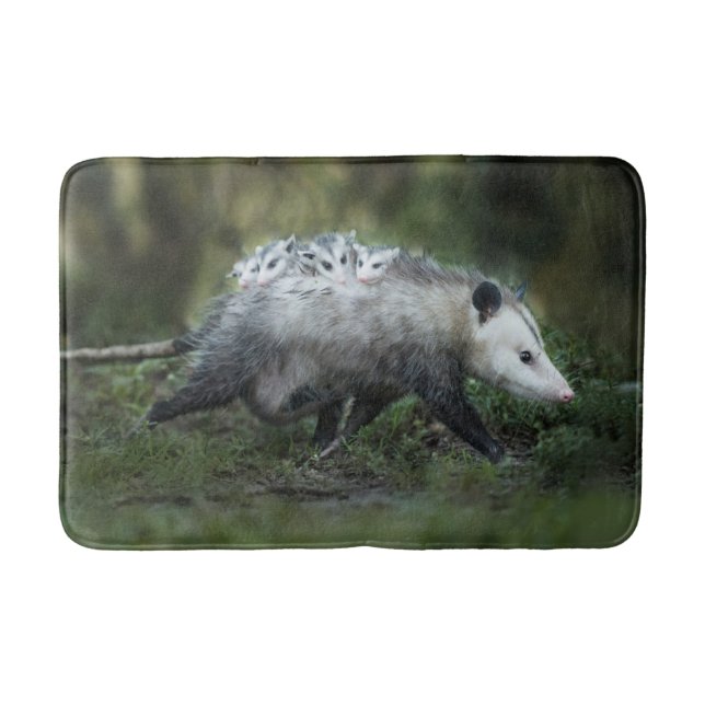 Cutest Baby Animals | Opossum Mum & Kids Bath Mat (Front)