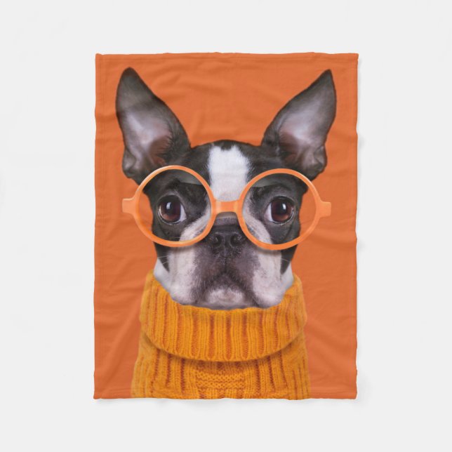 Cutest Baby Animals | Orange Boston Terrier Fleece Blanket (Front)