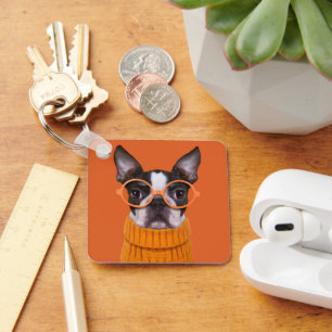 Cutest Baby Animals Orange Boston Terrier Key Ring