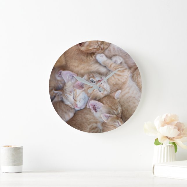 Cutest Baby Animals | Orange Kitten Pile Large Clock (Home)