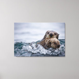 Cutest Baby Animals   Otter Baby & Mother Canvas Print