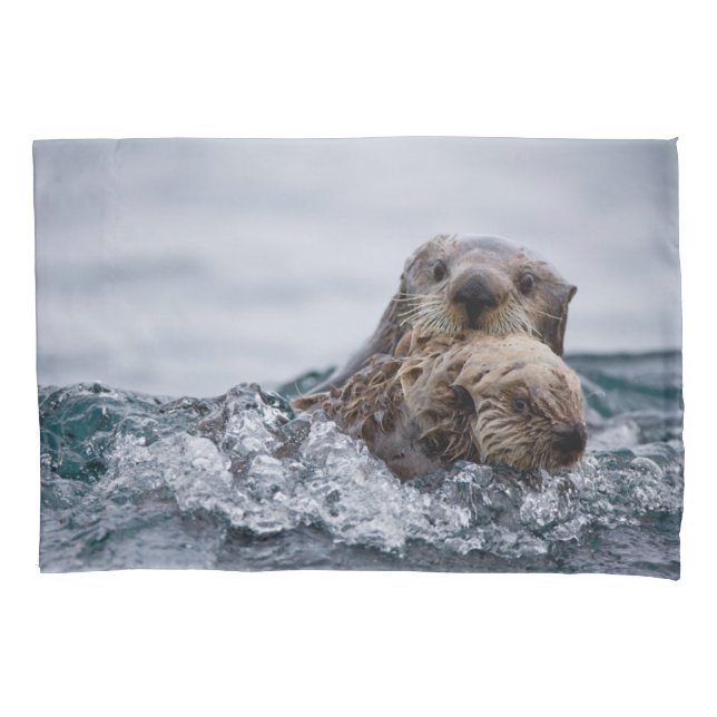Cutest Baby Animals | Otter Baby & Mother Pillowcase (Front)