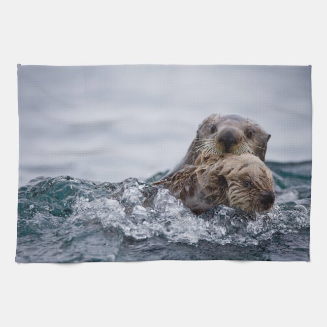 Cutest Baby Animals | Otter Baby & Mother Tea Towel (Horizontal)