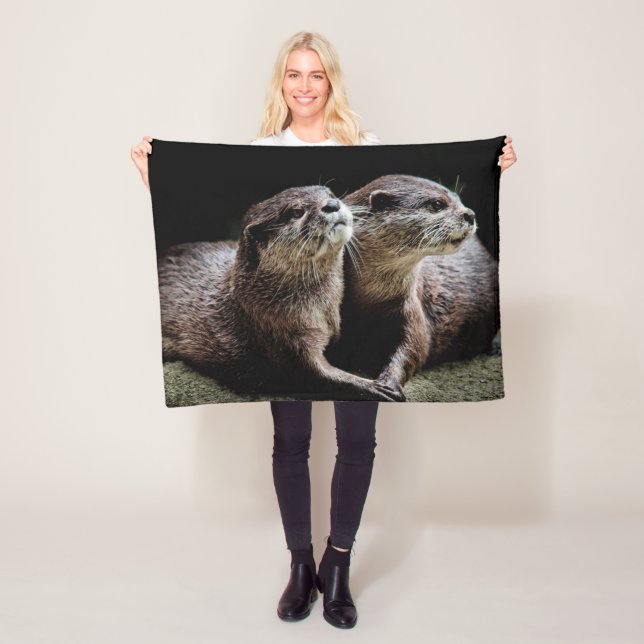 Cutest Baby Animals | Otters Holding Hands Fleece Blanket (In Situ)