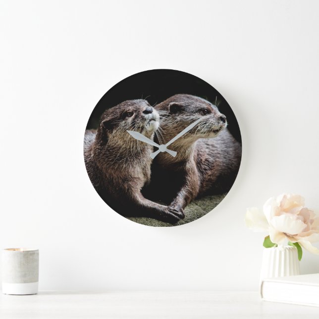 Cutest Baby Animals | Otters Holding Hands Large Clock (Home)