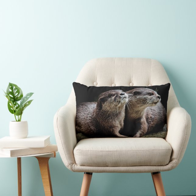 Cutest Baby Animals | Otters Holding Hands Lumbar Cushion (Chair)