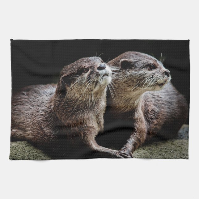 Cutest Baby Animals | Otters Holding Hands Tea Towel (Horizontal)
