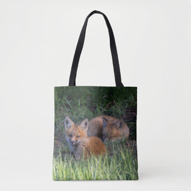 Cutest Baby Animals | Pair of Red Fox Kit Siblings Tote Bag (Front)