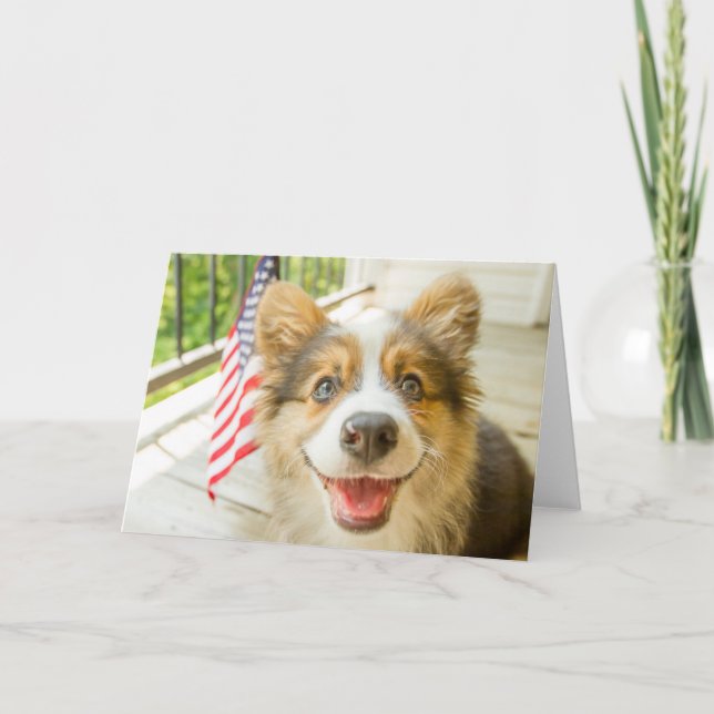 Cutest Baby Animals | Patriotic Corgi Puppy Card (Front)