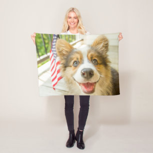 Cutest Baby Animals Patriotic Corgi Puppy Fleece Blanket