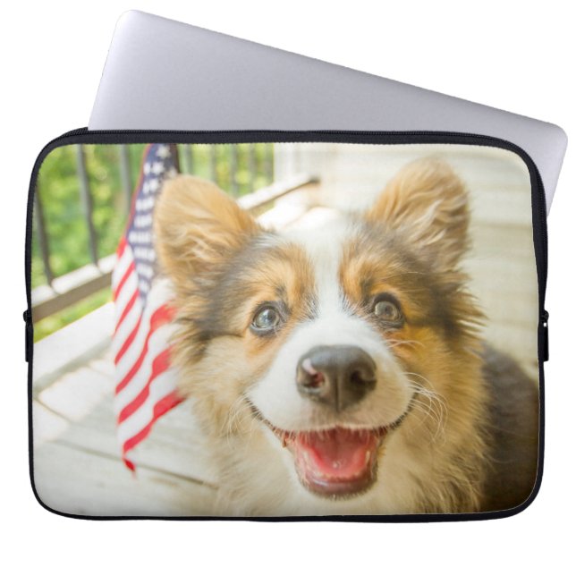 Cutest Baby Animals | Patriotic Corgi Puppy Laptop Sleeve (Front)