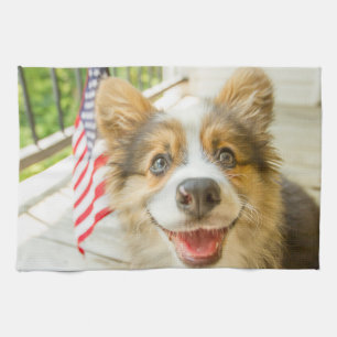 Cutest Baby Animals Patriotic Corgi Puppy Tea Towel