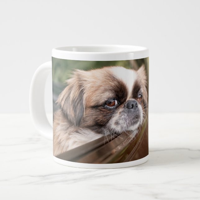 Cutest Baby Animals | Pekingese Puppy in Car Large Coffee Mug (Front Left)