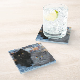 Cutest Baby Animals Persian Kittens on Blanket Glass Coaster