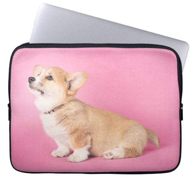 Cutest Baby Animals | Pink Corgi Puppy Laptop Sleeve (Front)