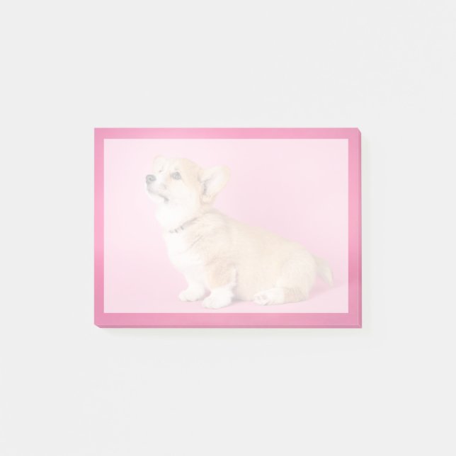 Cutest Baby Animals | Pink Corgi Puppy Post-it Notes (Front)