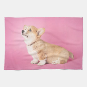 Cutest Baby Animals   Pink Corgi Puppy Tea Towel