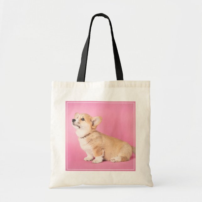 Cutest Baby Animals | Pink Corgi Puppy Tote Bag (Front)