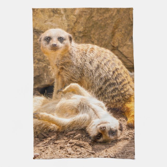 Cutest Baby Animals | Playful Meerkats Tea Towel (Vertical)