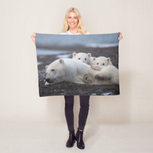 Cutest Baby Animals   Polar Bear Family Alaska Fleece Blanket