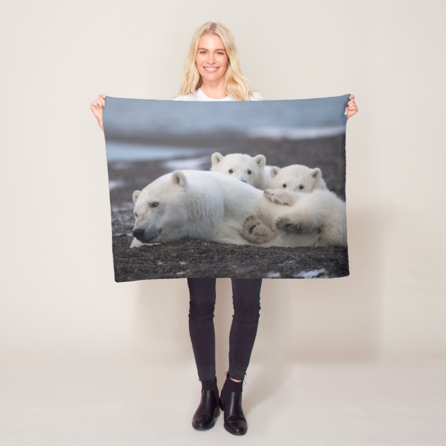 Cutest Baby Animals | Polar Bear Family Alaska Fleece Blanket (In Situ)