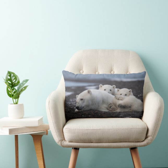 Cutest Baby Animals | Polar Bear Family Alaska Lumbar Cushion (Chair)