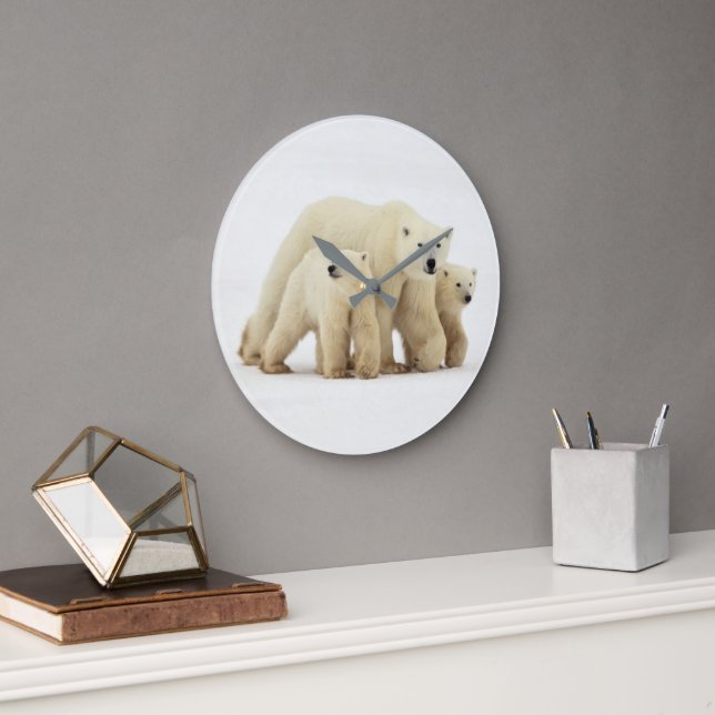 Cutest Baby Animals | Polar Bear Family Large Clock (Office)