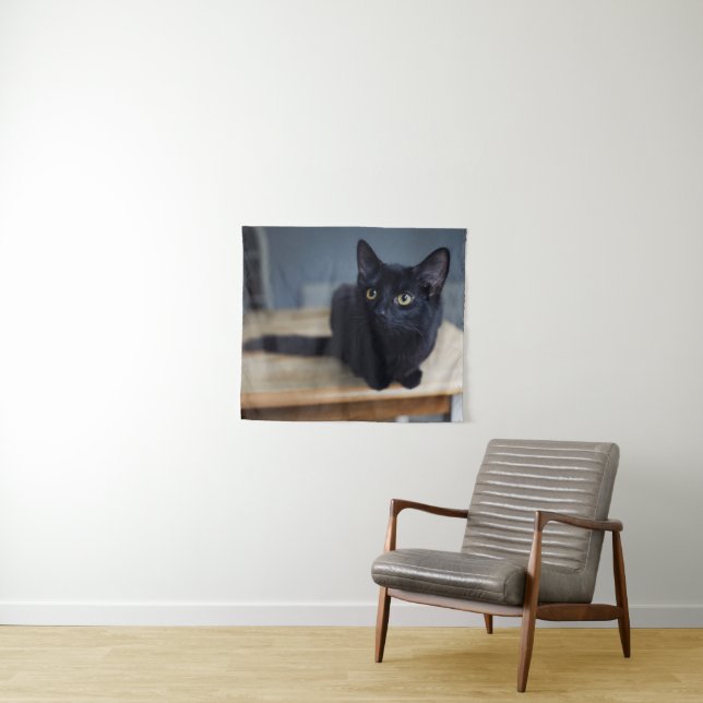Cutest Baby Animals | Portrait of a Black Cat Tapestry (In Situ (Horizontal))
