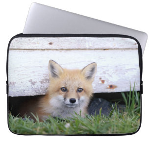 Cutest Baby Animals Red Fox Kit Peeking Laptop Sleeve