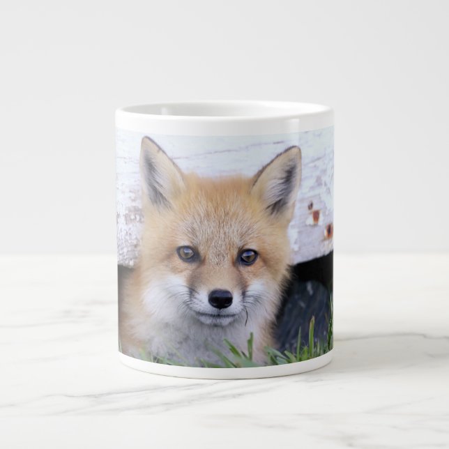 Cutest Baby Animals | Red Fox Kit Peeking Large Coffee Mug (Front)