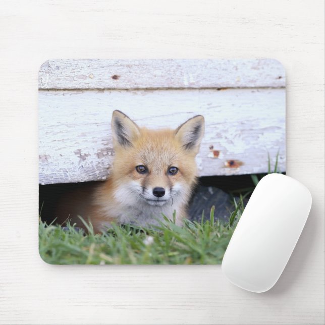 Cutest Baby Animals | Red Fox Kit Peeking Mouse Mat (With Mouse)